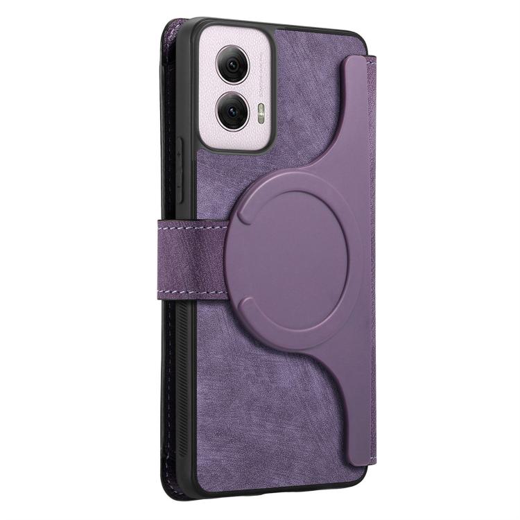 For Motorola Moto G Power 2024 CaseNeo MagSafe RFID Anti-theft Zipper Wallet Retro Leather Phone Case(Purple)