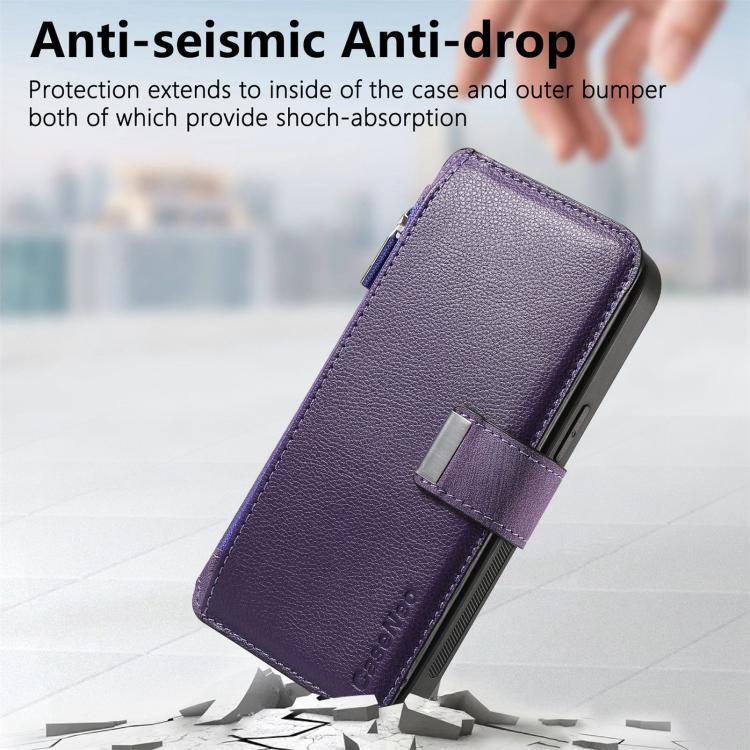 For Motorola Moto G Power 2024 CaseNeo MagSafe RFID Anti-theft Zipper Wallet Retro Leather Phone Case(Purple)
