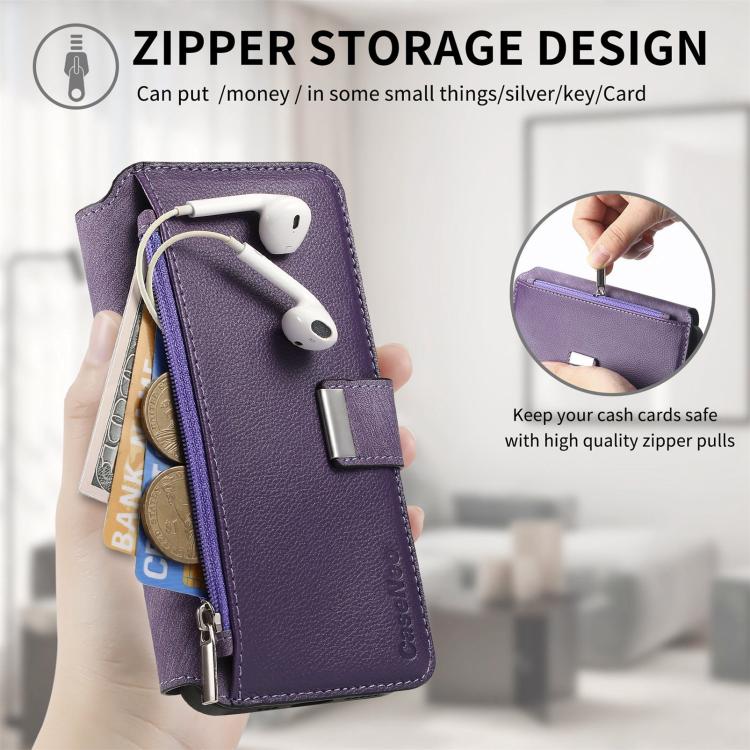 For Motorola Moto G Power 2024 CaseNeo MagSafe RFID Anti-theft Zipper Wallet Retro Leather Phone Case(Purple)