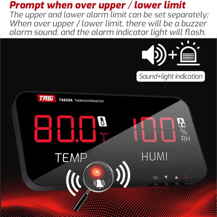 TRSI TA623A Industrial Wall-mounted Thermometer Hygrometer, Built-in Probe