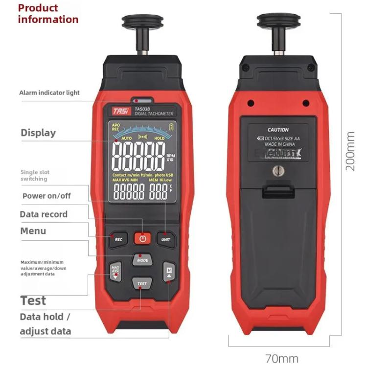 TASI Contact Portable Measuring Speed Meter Digital Display Laser Tachometer