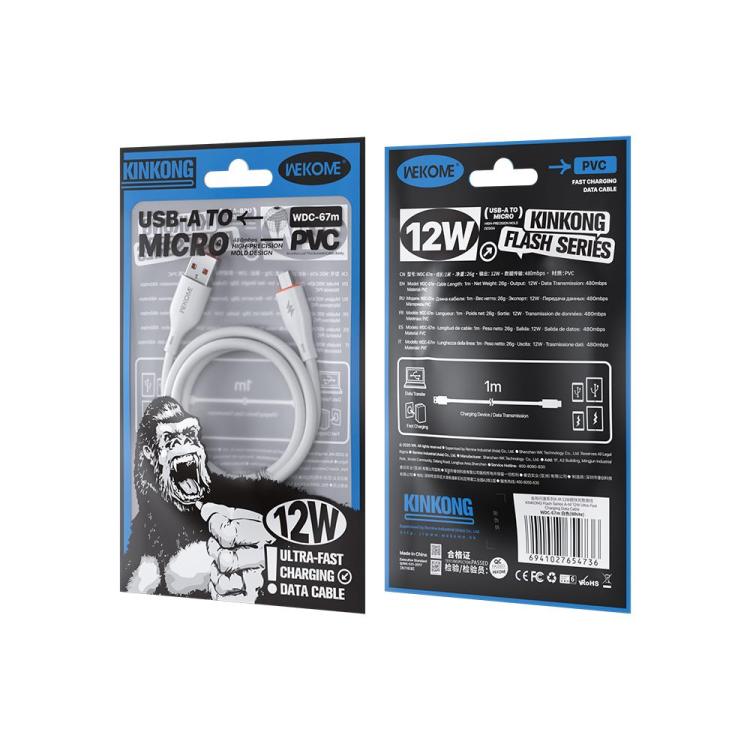WK WDC-67m Kinkong 1m 12W PVC Data Cable, Interface:USB to Micro(White)