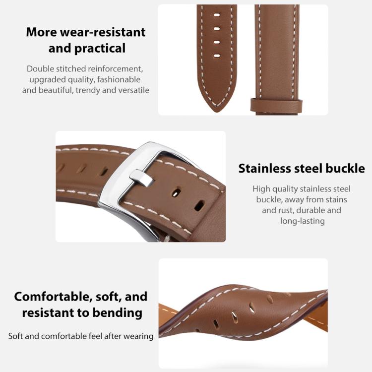 xDfind Flat Head Black Shark Fine Grain Leather Watch Band, For Huawei Watch Fit 4 Pro / Fit 4 / Fit 3 20mm, For Huawei Watch D2 22mm