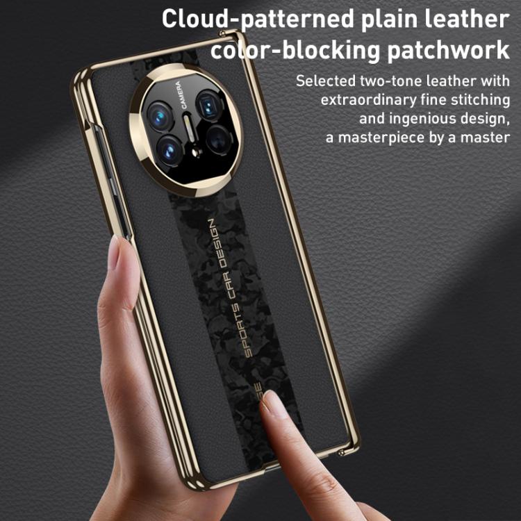 For Huawei Mate X3 / X5 GKK Integrated Cloud Pattern Plain Leather Contrast Color Stitching Folding Phone Case(Black)