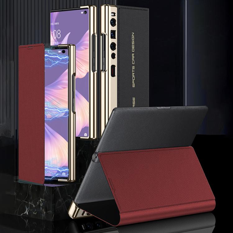 For Huawei Mate Xs 2 GKK Electroplated Plain Leather Flip Folding Phone Case(Red)
