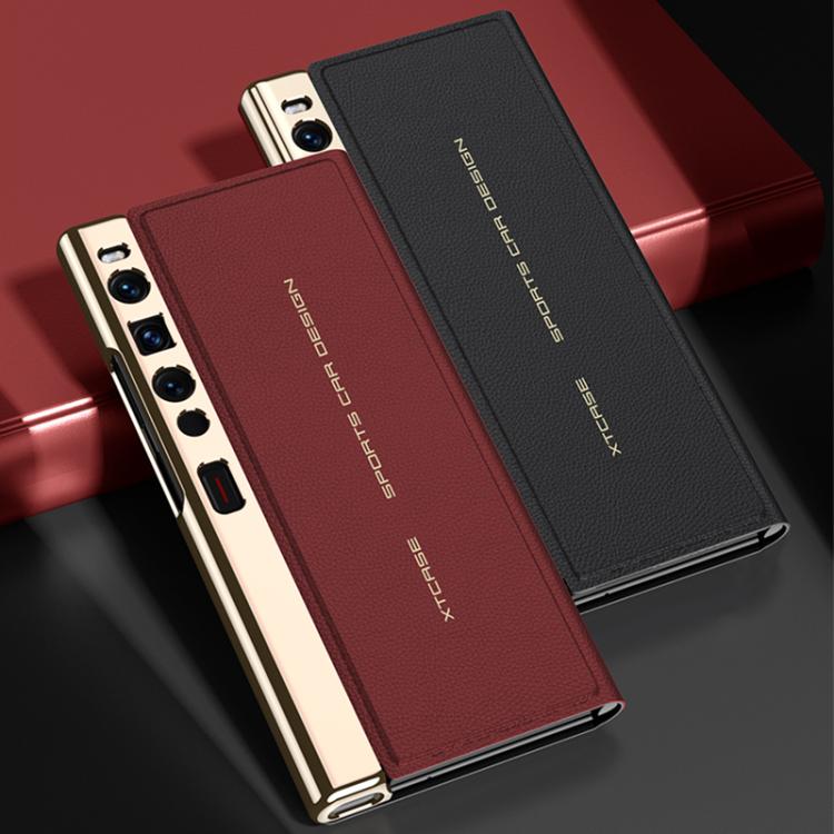For Huawei Mate Xs 2 GKK Electroplated Plain Leather Flip Folding Phone Case(Red)
