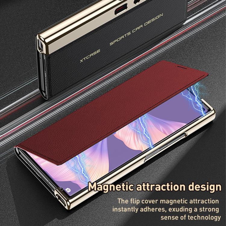 For Huawei Mate Xs 2 GKK Electroplated Plain Leather Flip Folding Phone Case(Red)