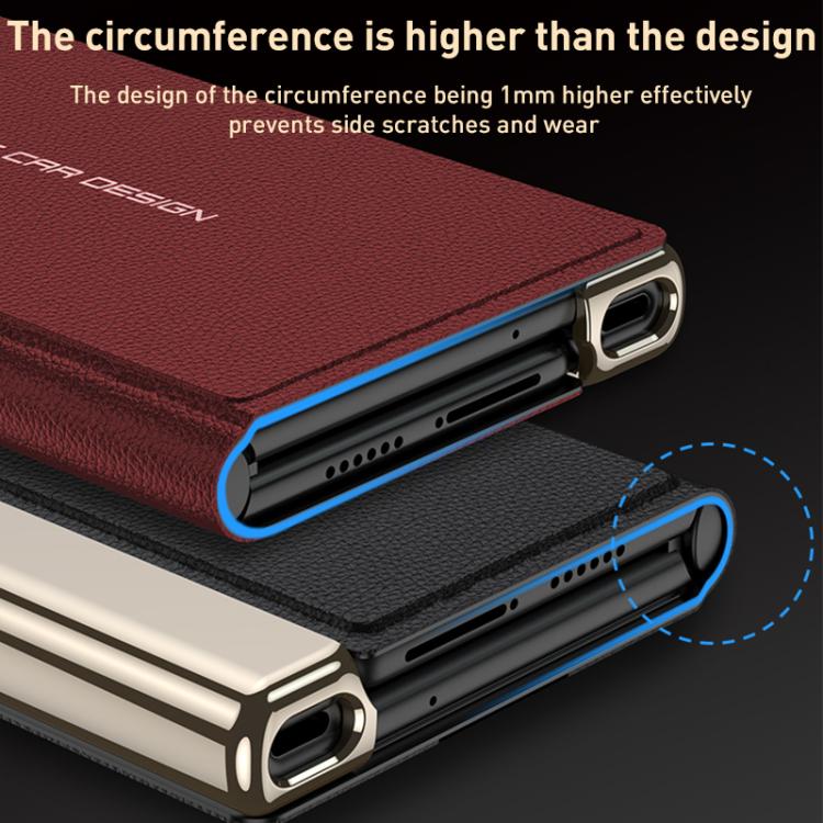For Huawei Mate Xs 2 GKK Electroplated Plain Leather Flip Folding Phone Case(Red)