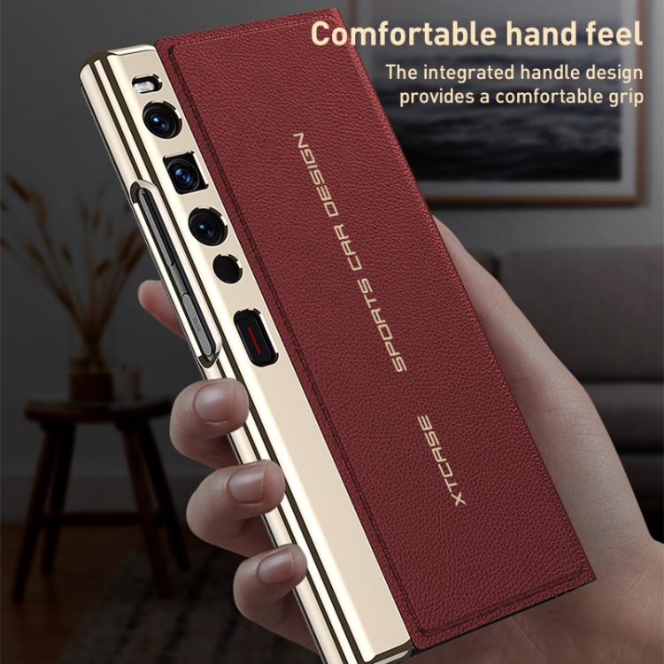 For Huawei Mate Xs 2 GKK Electroplated Plain Leather Flip Folding Phone Case(Red)