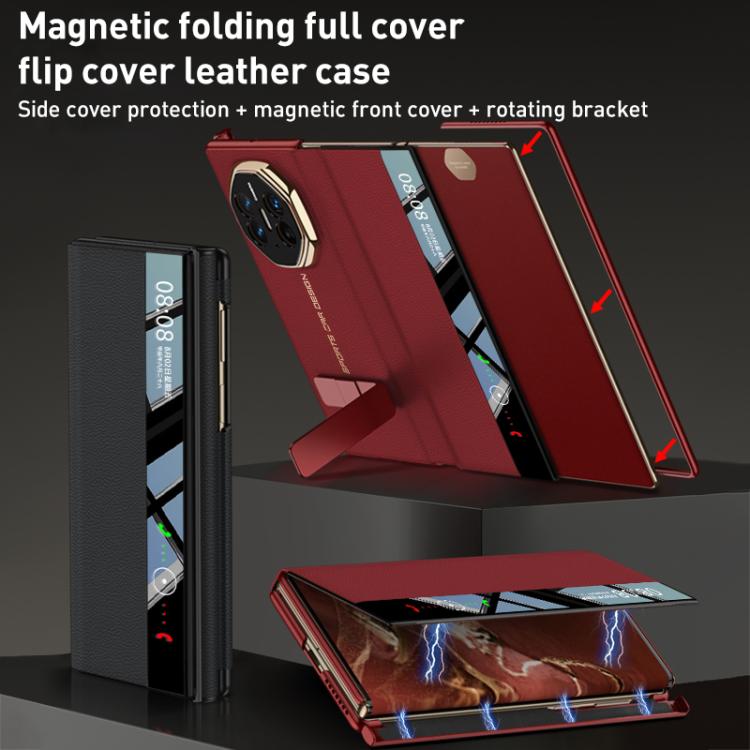 For Huawei Mate XT Ultimate GKK Magnetic Folding Full Cover Flip Phone Case with Slotted Rotating Bracket(Black)
