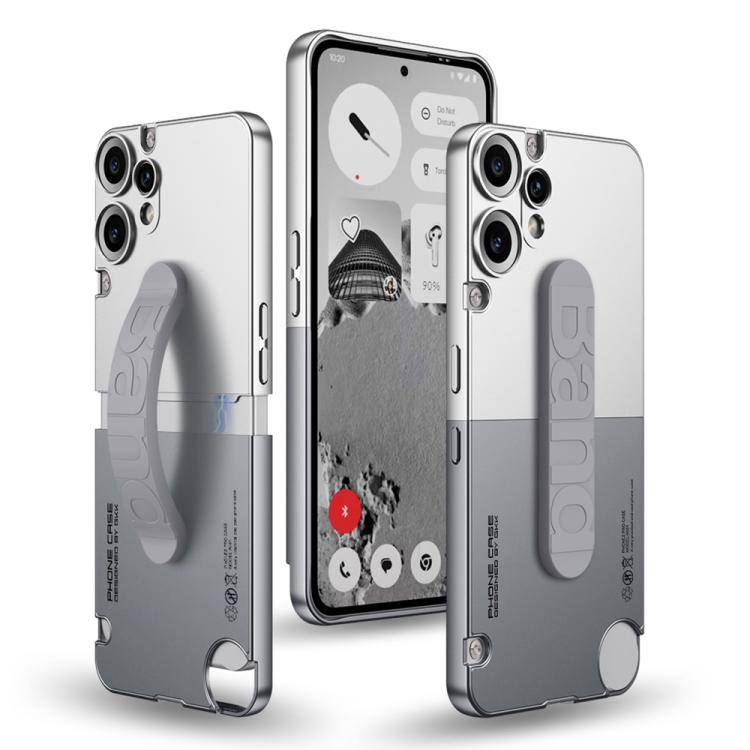 For Nothing CMF Phone 2 Pro GKK Mortise-Tenon Connection Contrast Color Phone Case with Silicone Wristband(White Grey)
