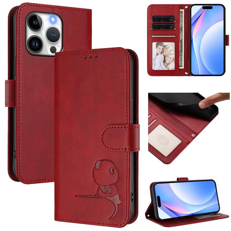 Litter Panda Embossing RFID Leather Phone Case with Lanyard, For iPhone 14 Pro Max, For iPhone SE 2022 / 2020 / 8 / 7, For iPhone 13 Pro Max, For iPhone 13 Pro