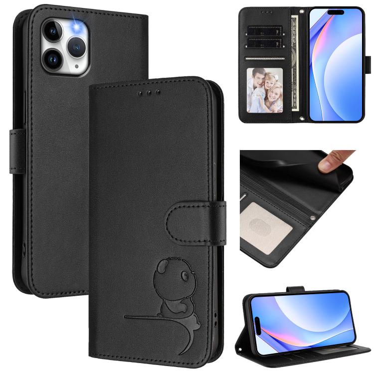 Litter Panda Embossing RFID Leather Phone Case with Lanyard, For iPhone 11 Pro Max, For iPhone 11, For iPhone 11 Pro, For iPhone X / XS