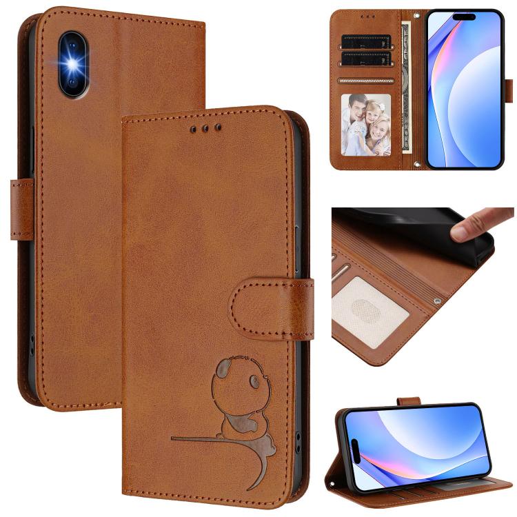 Litter Panda Embossing RFID Leather Phone Case with Lanyard, For iPhone 11 Pro Max, For iPhone 11, For iPhone 11 Pro, For iPhone X / XS