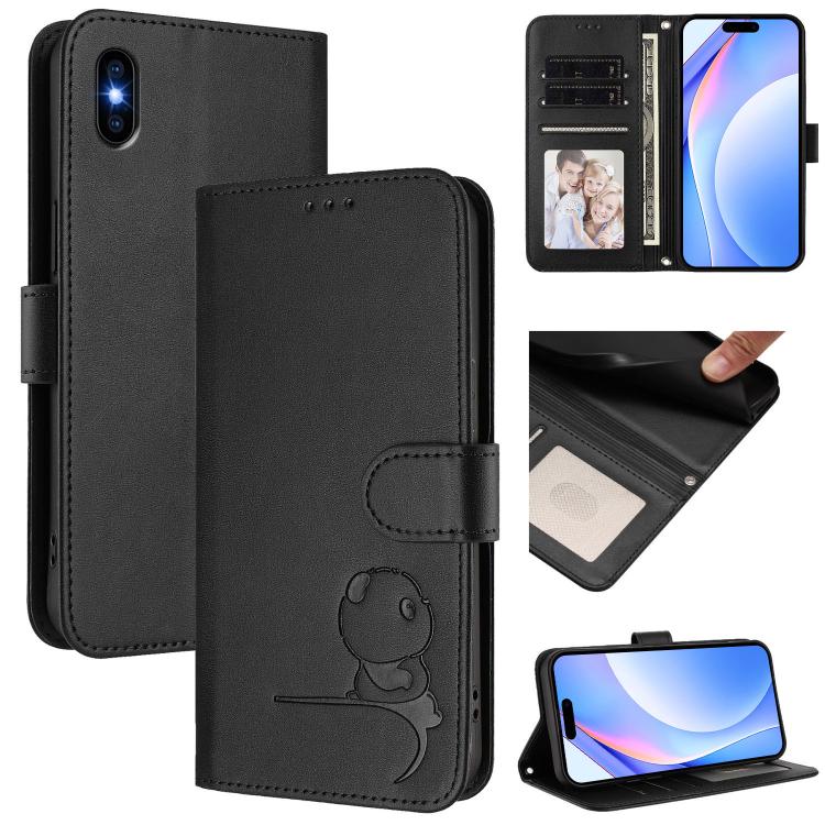 Litter Panda Embossing RFID Leather Phone Case with Lanyard, For iPhone XR, For iPhone XS Max, For iPhone 8 Plus / 7 Plus