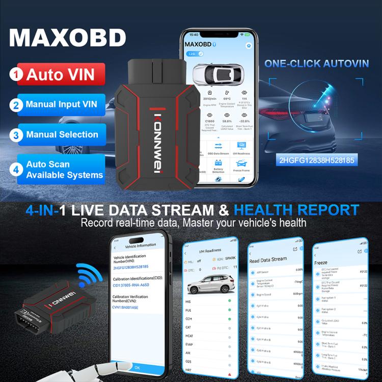 KONNWEI MAXOBD Full Car System Scanner OBD2 Diagnostic Tool Code Read, MAXOBD