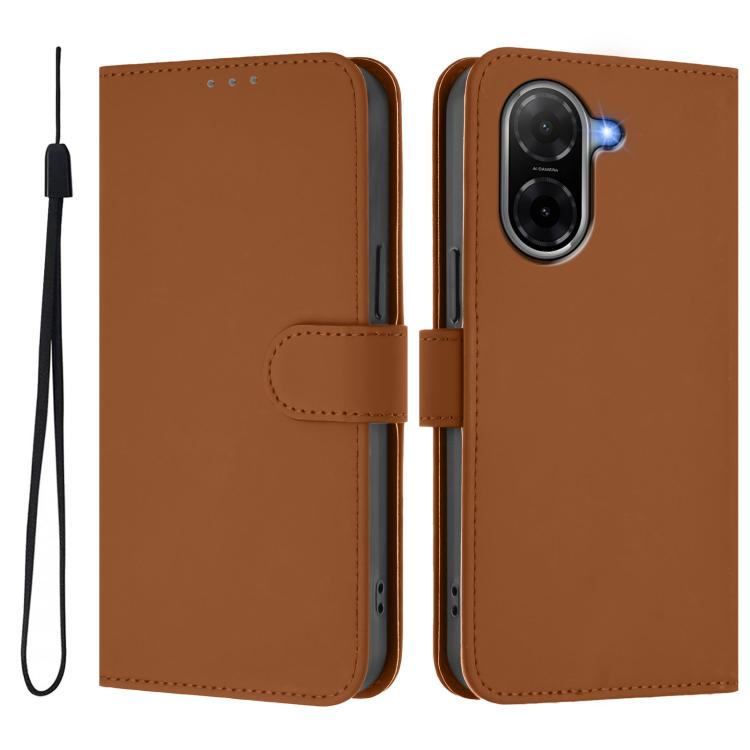Skin Feel Solid Color Leather Phone Case with Lanyard, For Xiaomi 15T Pro 5G