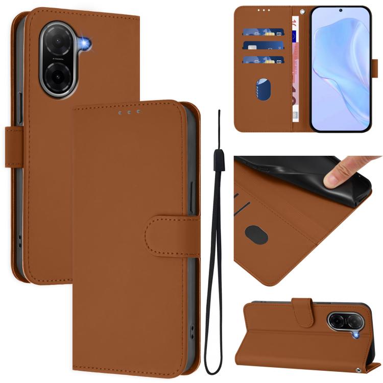Skin Feel Solid Color Leather Phone Case with Lanyard, For Xiaomi 15T Pro 5G