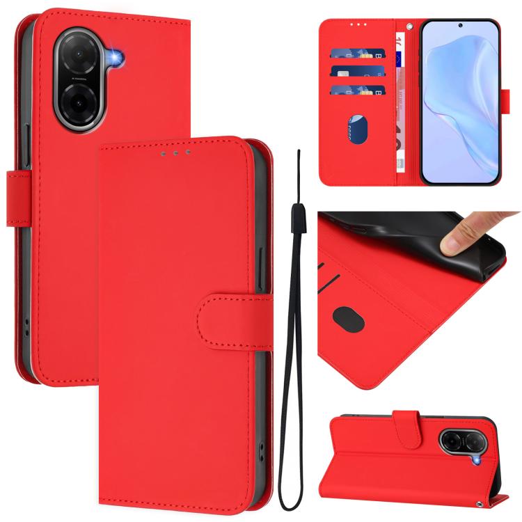 Skin Feel Solid Color Leather Phone Case with Lanyard, For Xiaomi 15T Pro 5G