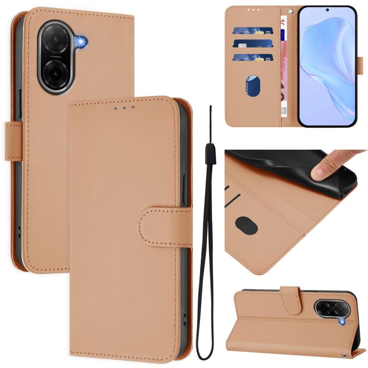 Skin Feel Solid Color Leather Phone Case with Lanyard, For Xiaomi 15T Pro 5G