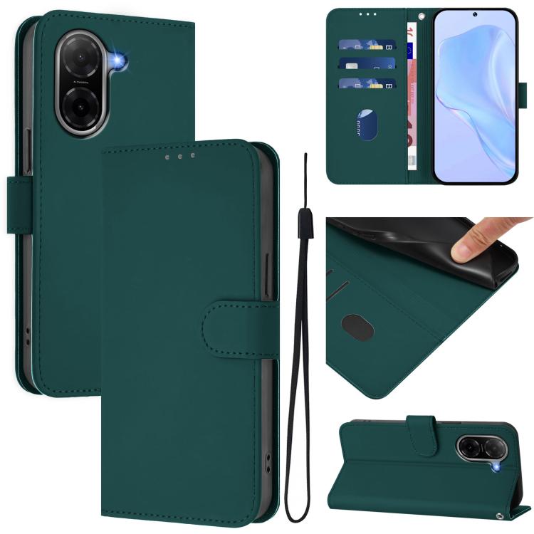 Skin Feel Solid Color Leather Phone Case with Lanyard, For Xiaomi 15T Pro 5G