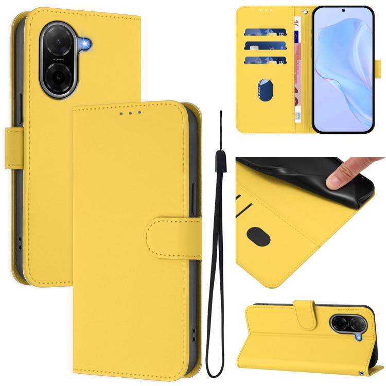 Skin Feel Solid Color Leather Phone Case with Lanyard, For Xiaomi 15T Pro 5G