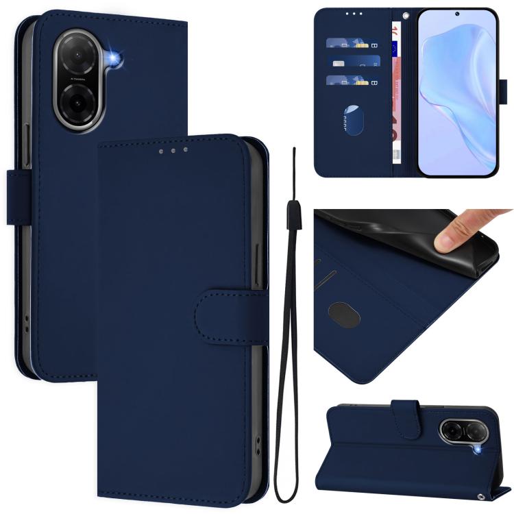 Skin Feel Solid Color Leather Phone Case with Lanyard, For Xiaomi 15T Pro 5G