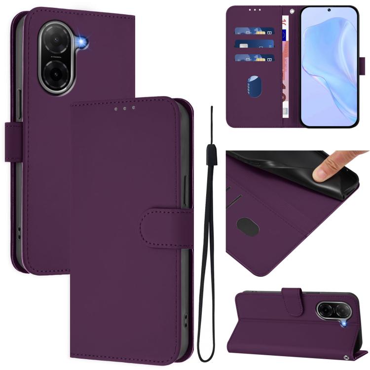 Skin Feel Solid Color Leather Phone Case with Lanyard, For Xiaomi 15T Pro 5G