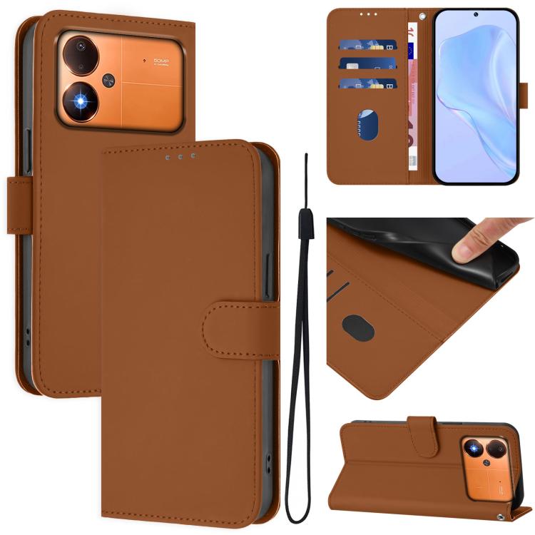 Skin Feel Solid Color Leather Phone Case with Lanyard, For Xiaomi Poco C71