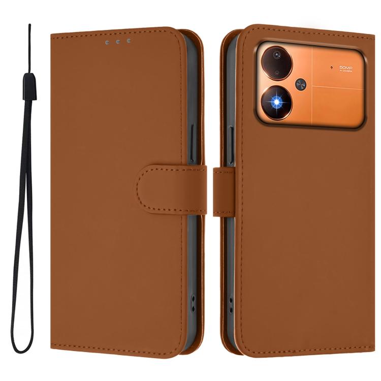 Skin Feel Solid Color Leather Phone Case with Lanyard, For Xiaomi Poco C71