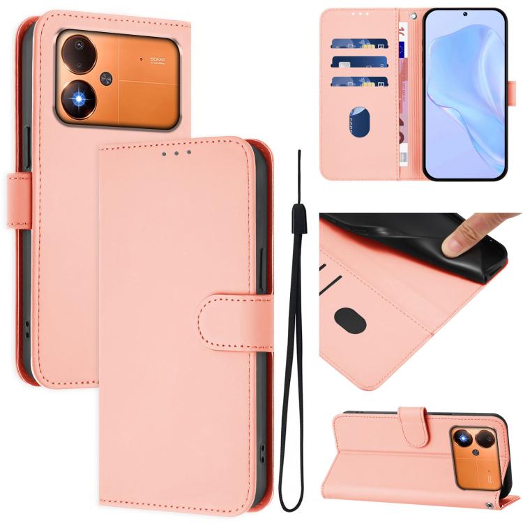 Skin Feel Solid Color Leather Phone Case with Lanyard, For Xiaomi Poco C71