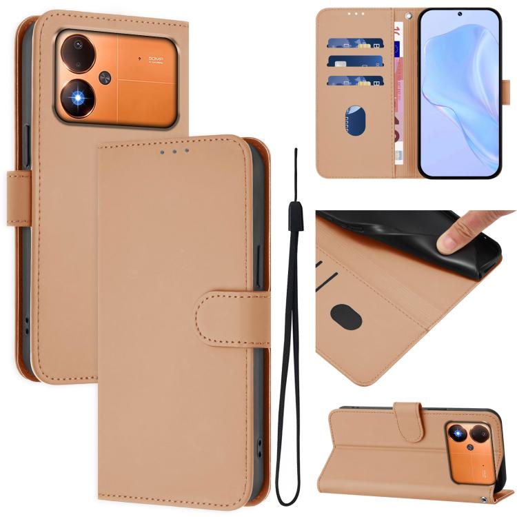 Skin Feel Solid Color Leather Phone Case with Lanyard, For Xiaomi Poco C71