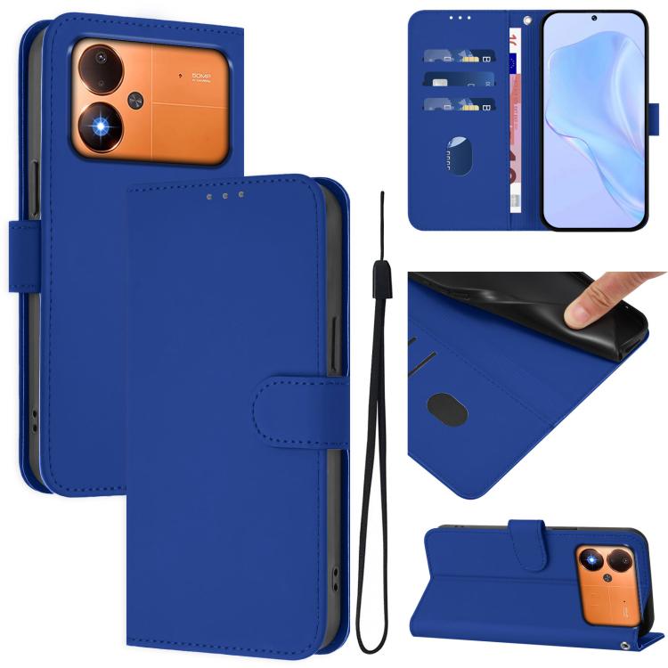 Skin Feel Solid Color Leather Phone Case with Lanyard, For Xiaomi Poco C71