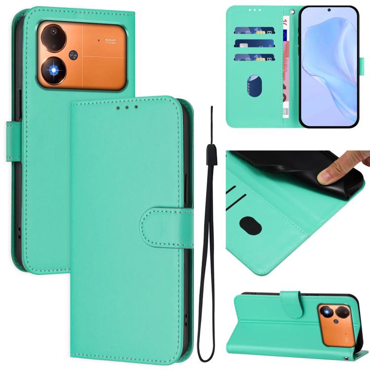 Skin Feel Solid Color Leather Phone Case with Lanyard, For Xiaomi Poco C71