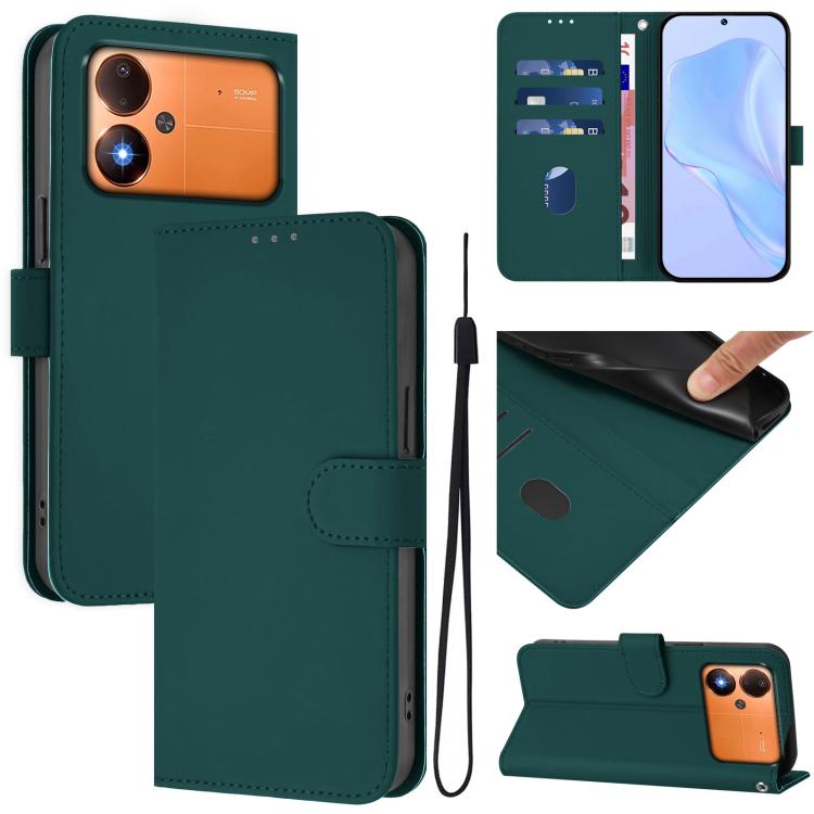 Skin Feel Solid Color Leather Phone Case with Lanyard, For Xiaomi Poco C71