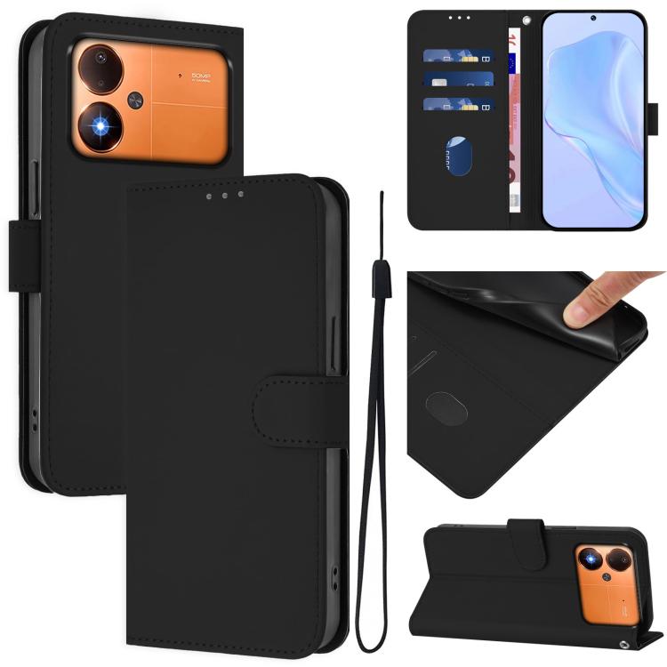Skin Feel Solid Color Leather Phone Case with Lanyard, For Xiaomi Poco C71