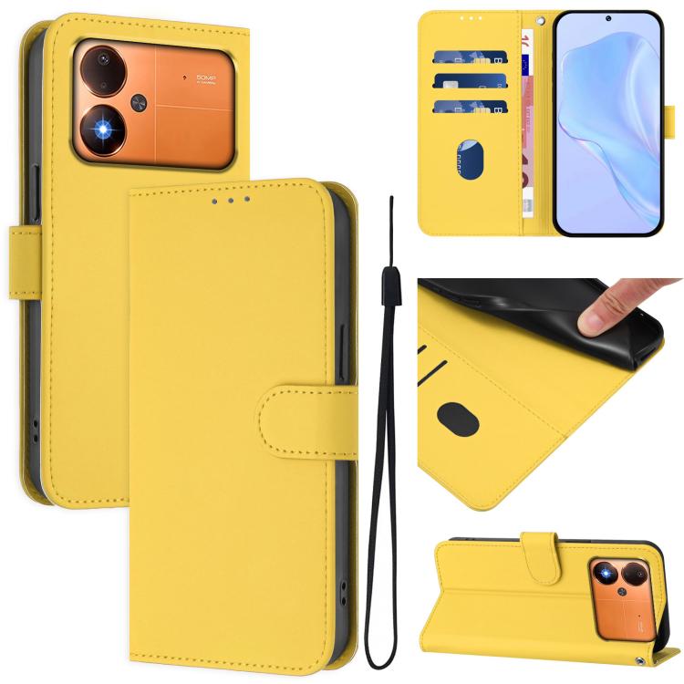Skin Feel Solid Color Leather Phone Case with Lanyard, For Xiaomi Poco C71