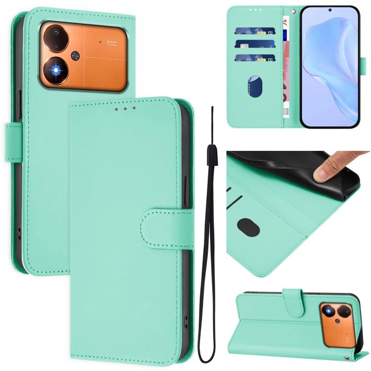 Skin Feel Solid Color Leather Phone Case with Lanyard, For Xiaomi Poco C71