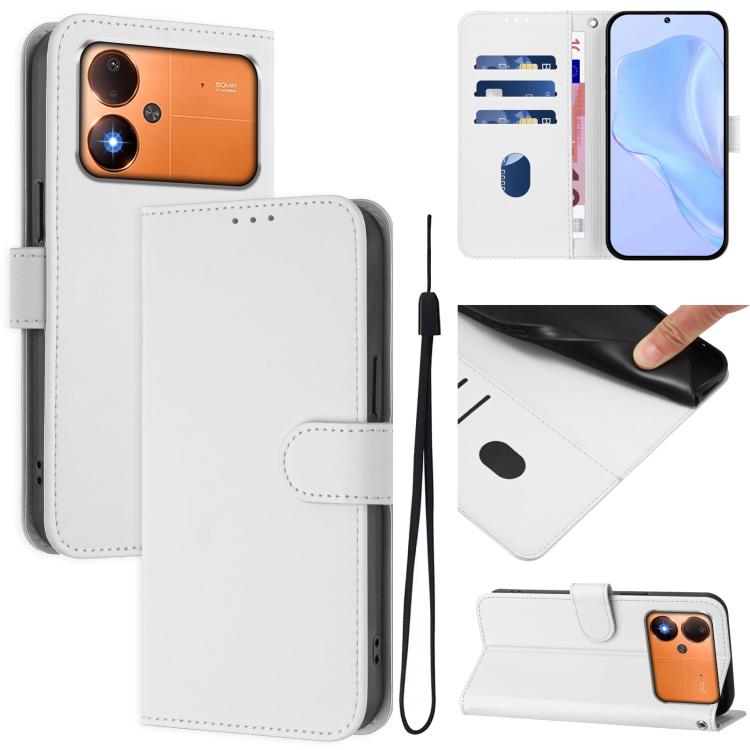 Skin Feel Solid Color Leather Phone Case with Lanyard, For Xiaomi Poco C71