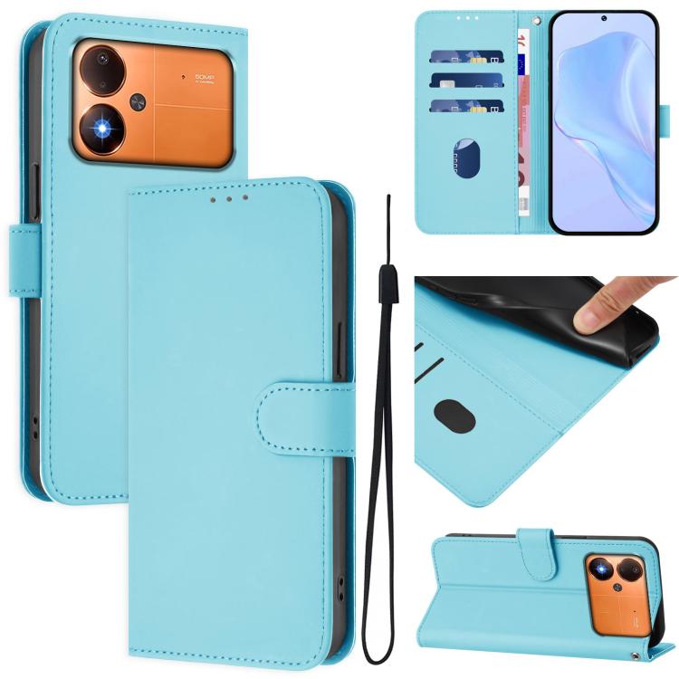 Skin Feel Solid Color Leather Phone Case with Lanyard, For Xiaomi Poco C71