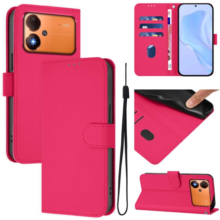 Skin Feel Solid Color Leather Phone Case with Lanyard, For Xiaomi Poco C71