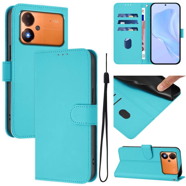 Skin Feel Solid Color Leather Phone Case with Lanyard, For Xiaomi Poco C71