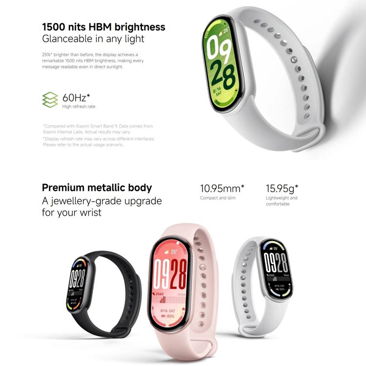 Original Xiaomi Smart Band 10, 1.72 inch AMOLED Screen 5ATM Waterproof Smart Watch, Support Blood Oxygen / Heart Rate Monitor, Smart Band 10 Black, Smart Band 10 Silver, Smart Band 10 Pink Gold