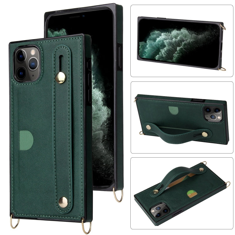 Wrist Strap PU+TPU Shockproof Protective Case with Crossbody Lanyard & Holder & Card Slot, For iPhone 11 Pro, For iPhone 11 Pro Max