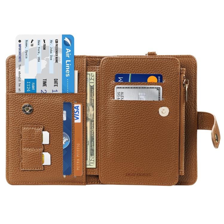 DUX DUCIS PU Leather RFID Multi-card Wallet with Lanyard(Brown)