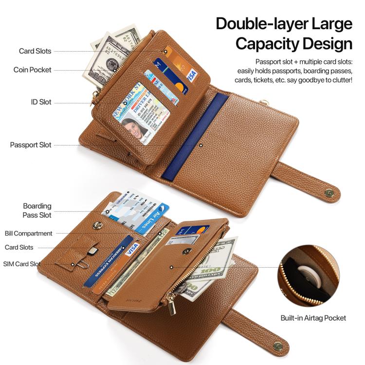 DUX DUCIS PU Leather RFID Multi-card Wallet with Lanyard(Brown)