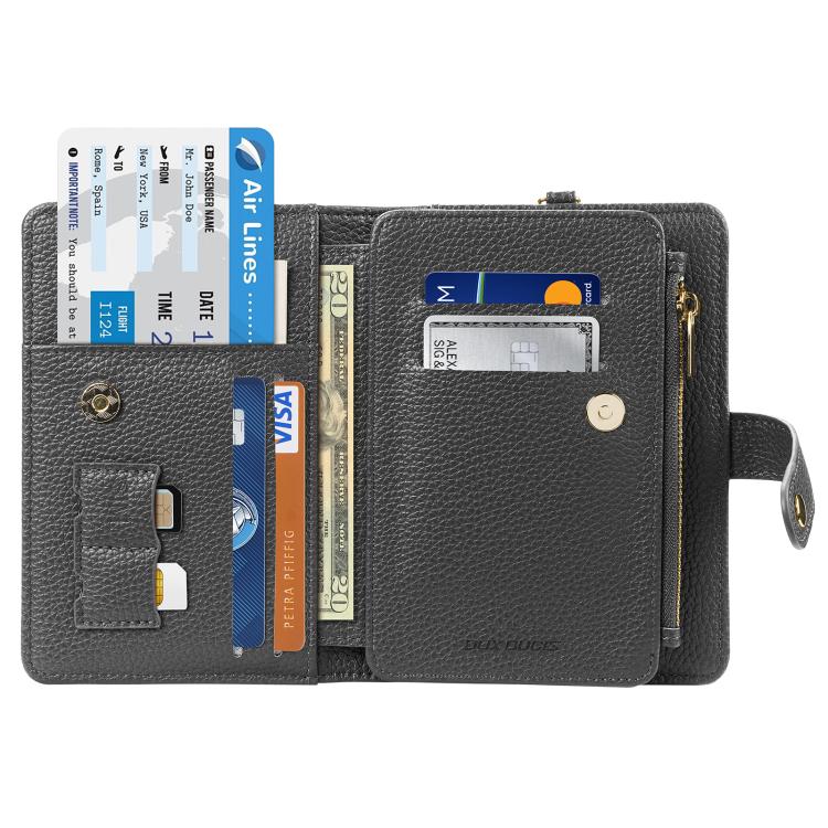 DUX DUCIS PU Leather RFID Multi-card Wallet with Lanyard(Grey)