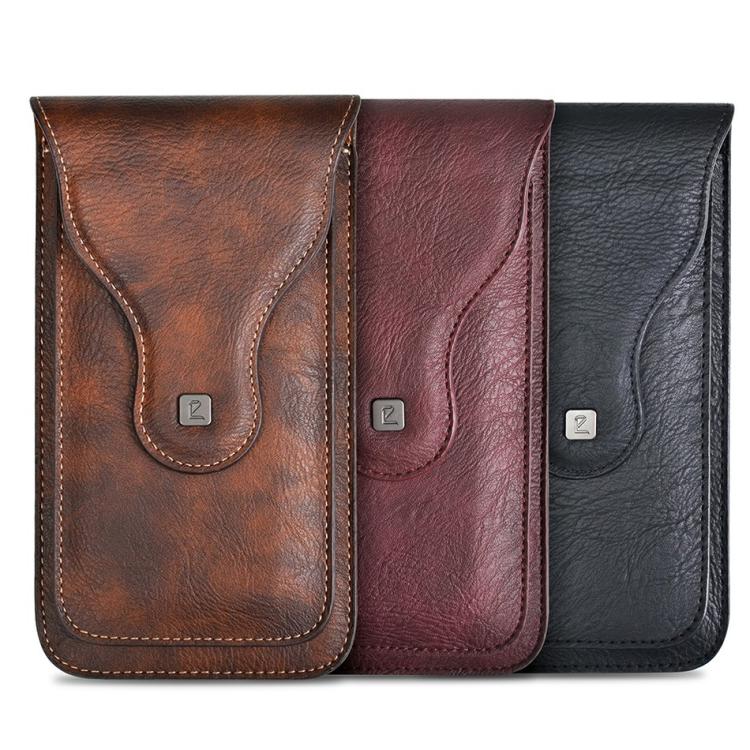 VIETAO Dual-Layer Pockets Crazy Horse Waist-Hanging Phone Bag(Wine Red)