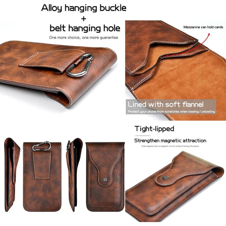 VIETAO Dual-Layer Pockets Crazy Horse Waist-Hanging Phone Bag(Wine Red)