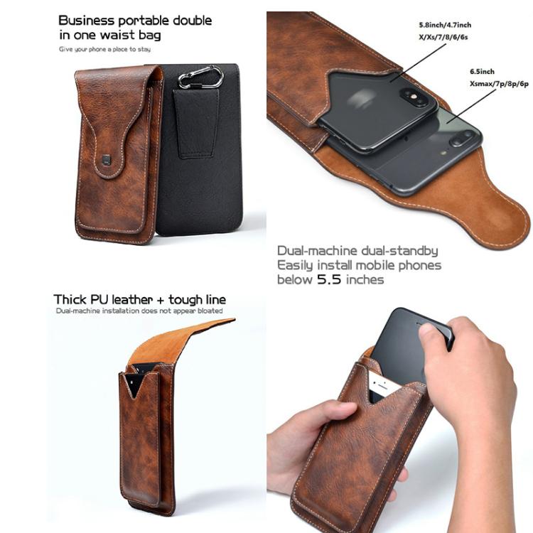 VIETAO Dual-Layer Pockets Crazy Horse Waist-Hanging Phone Bag(Black)